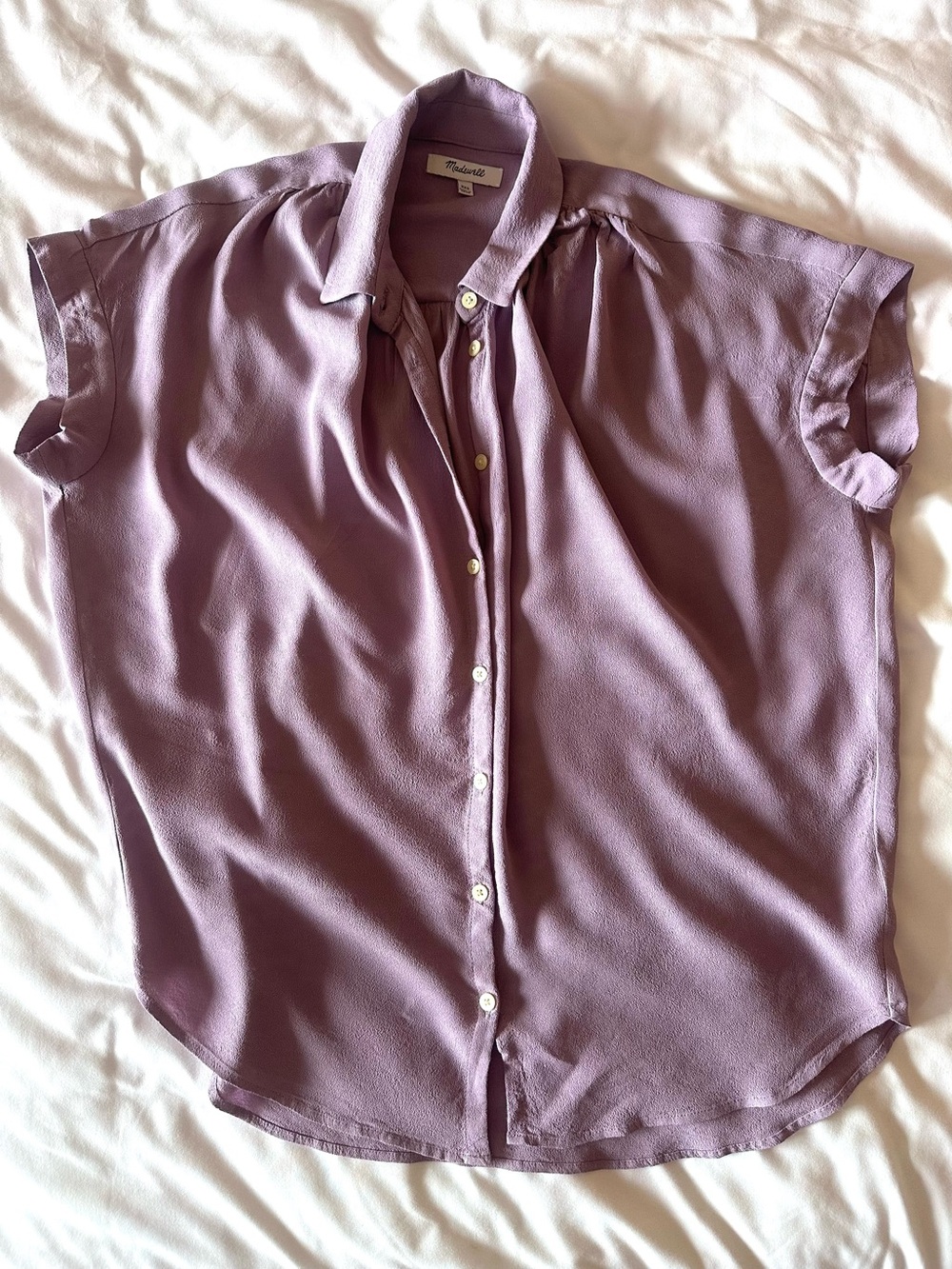 Madewell Lavender Purple Button Front Cap Sleeve Blouse XXS flawless